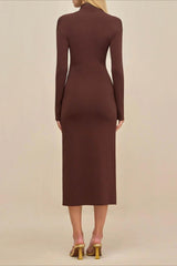 High Neck Metal Detail Knit Sweater Dress