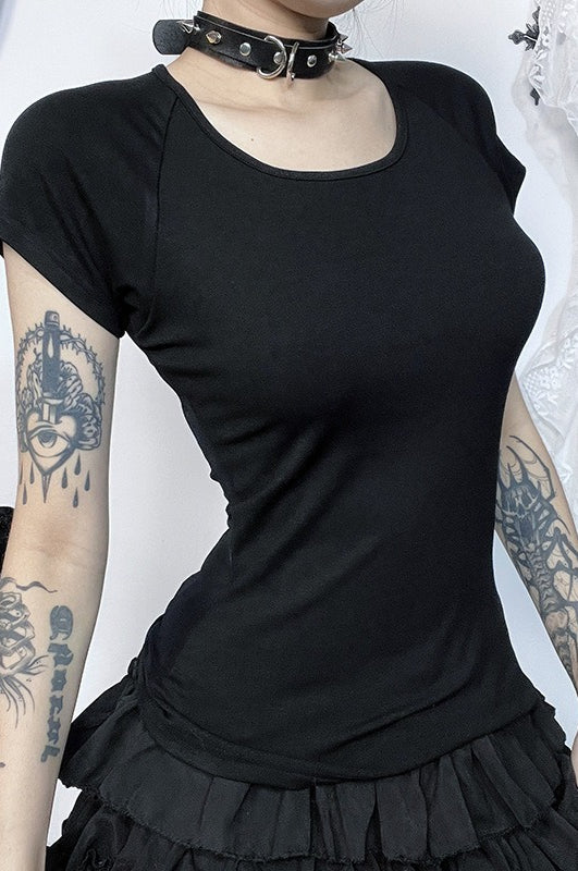 Gothic Backless Short Sleeve T-Shirt