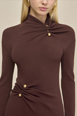 High Neck Metal Detail Knit Sweater Dress