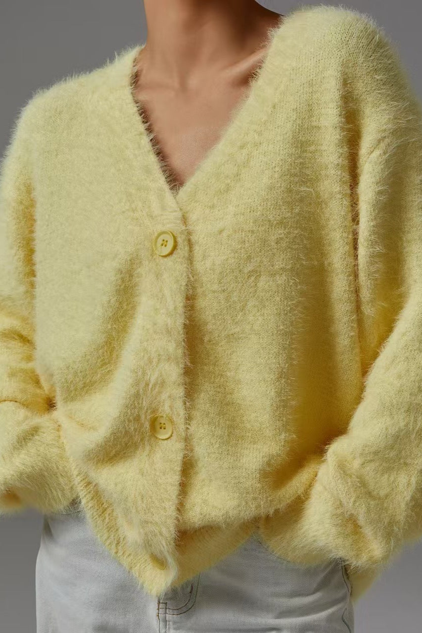 Faux Fur Blend V-Neck Cardigan