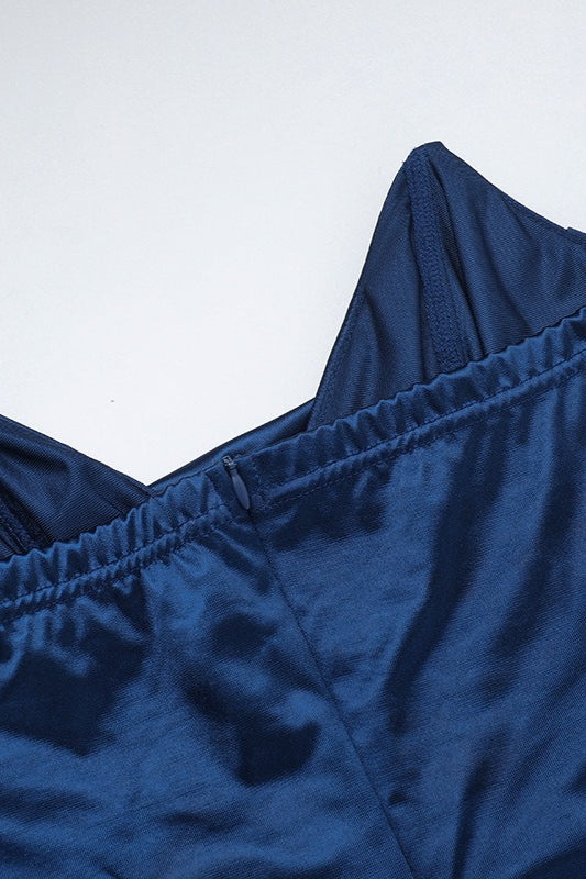 Satin Deep V Corset Slit Formal Dress