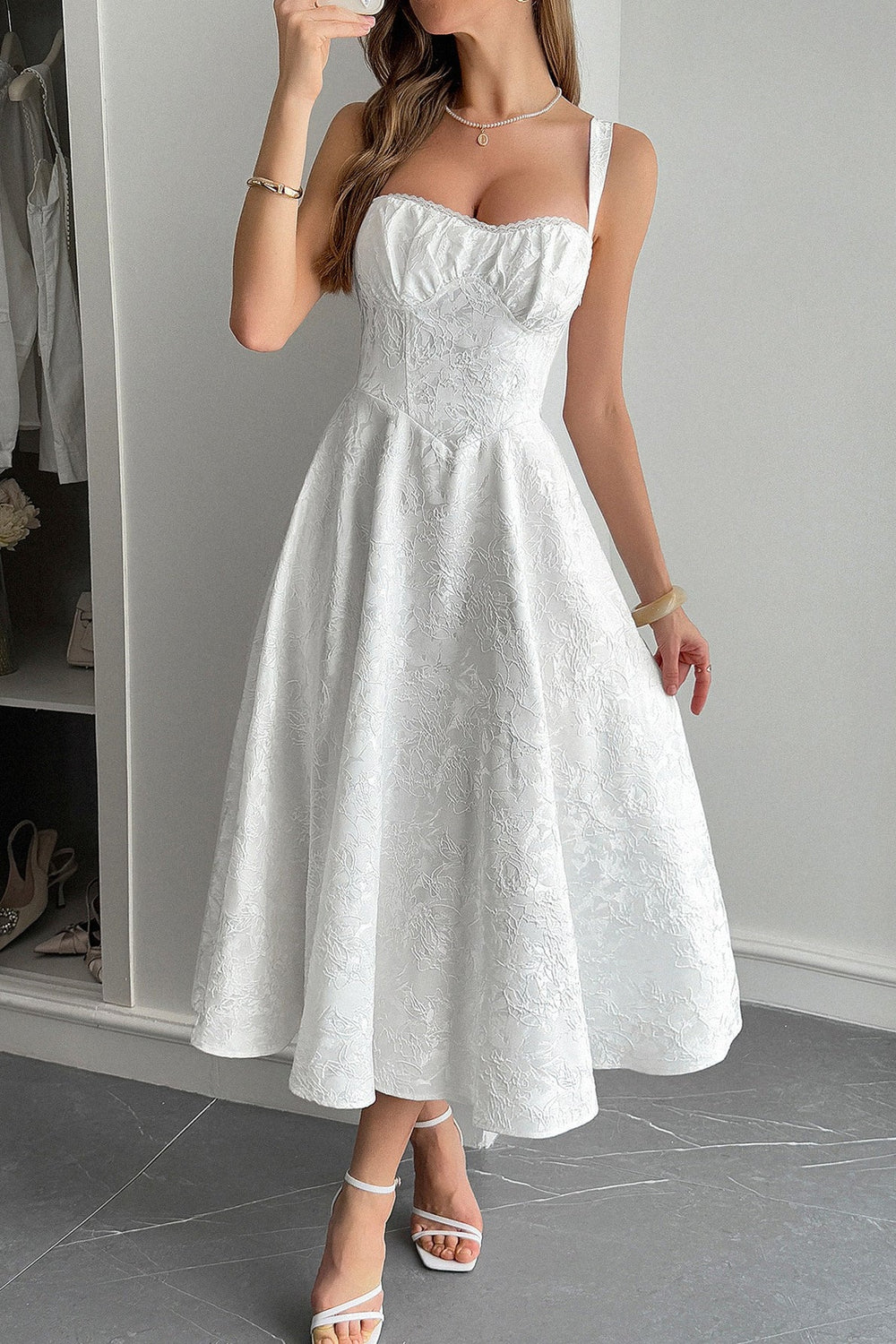 Jacquard Spaghetti Strap Cocktail Dress