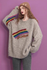Letter Embroidery Relaxed Crewneck Sweater