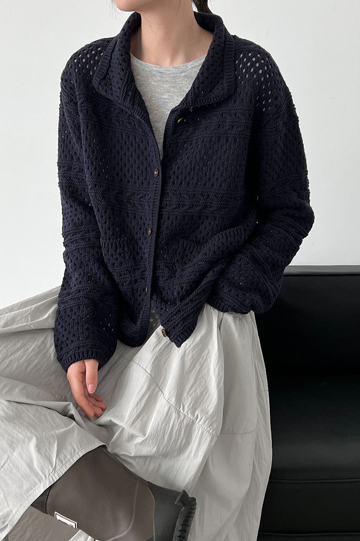 Openwork Knit Cardigan Navy blue / One Size