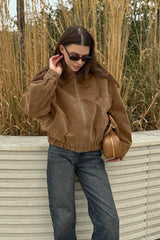 Vintage Suede Zip Front Relaxed Jacket