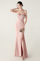 Strapless Sweetheart Pleated Party Dress Pink / S