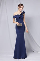 Off Shoulder Mermaid Maxi Party Dress Navy blue / S