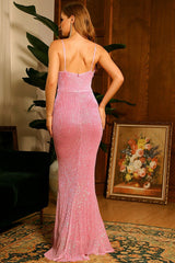 Spaghetti Strap Sequin Maxi Party Dress