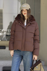 Faux Fur Panel Cropped Puffer Jacket