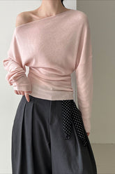 Waist Defining Asymmetric Shoulder Knit Top