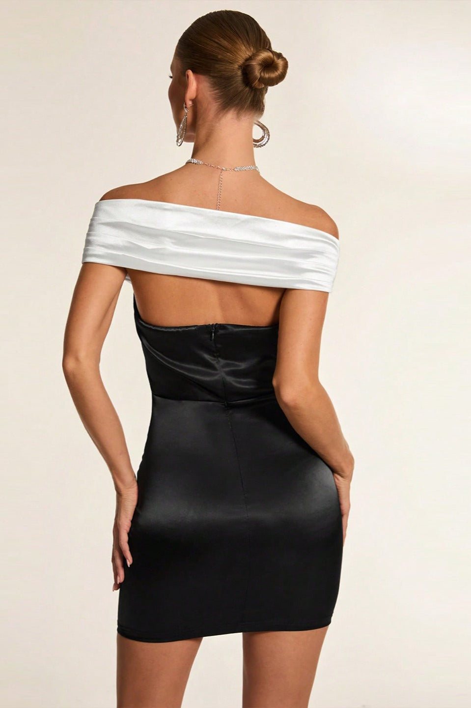 Black White Off Shoulder Party Dress