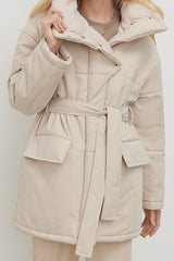 Longline Cotton Tie Waist Puffer Jacket