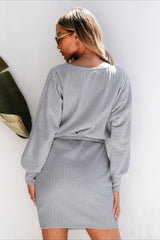 Ribbed Knit Belted Sweater Dress