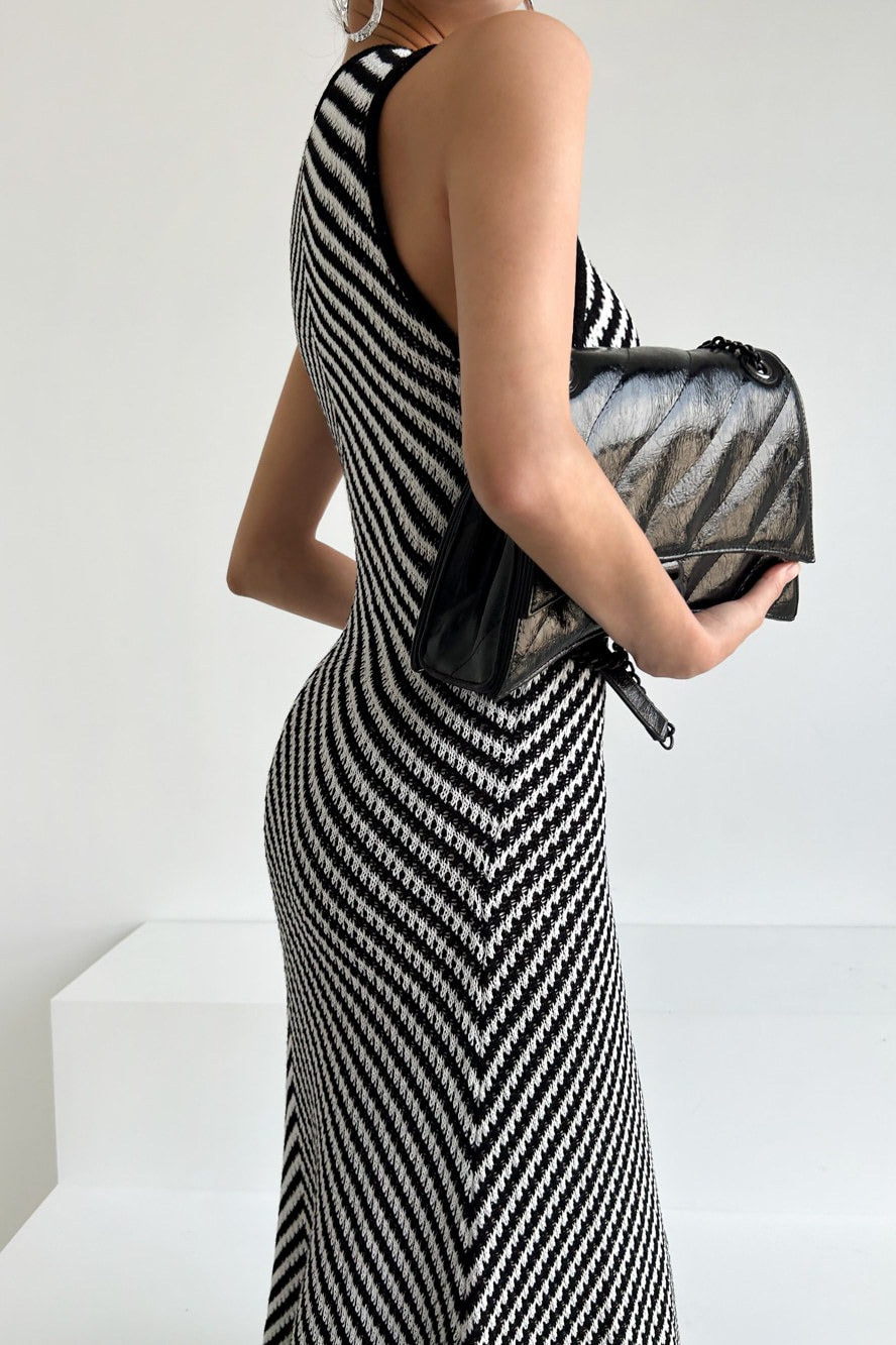 Sleeveless Striped Knit Sweater Dress