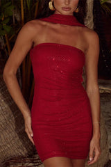 Rhinestone Halter Backless Mini Dress