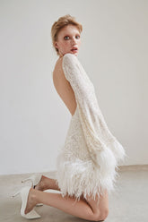 Long Sleeve Feather Sequin Mini Dress