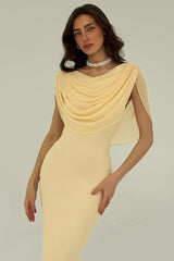Solid Color Draped Formal Dress S / Yellow