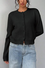 Lightweight Round Neck Button Cardigan S / Black