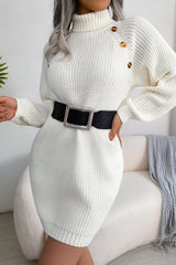 Long Sleeve Button Knit Sweater Dress S / White