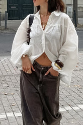 White Lantern Sleeve Blouse