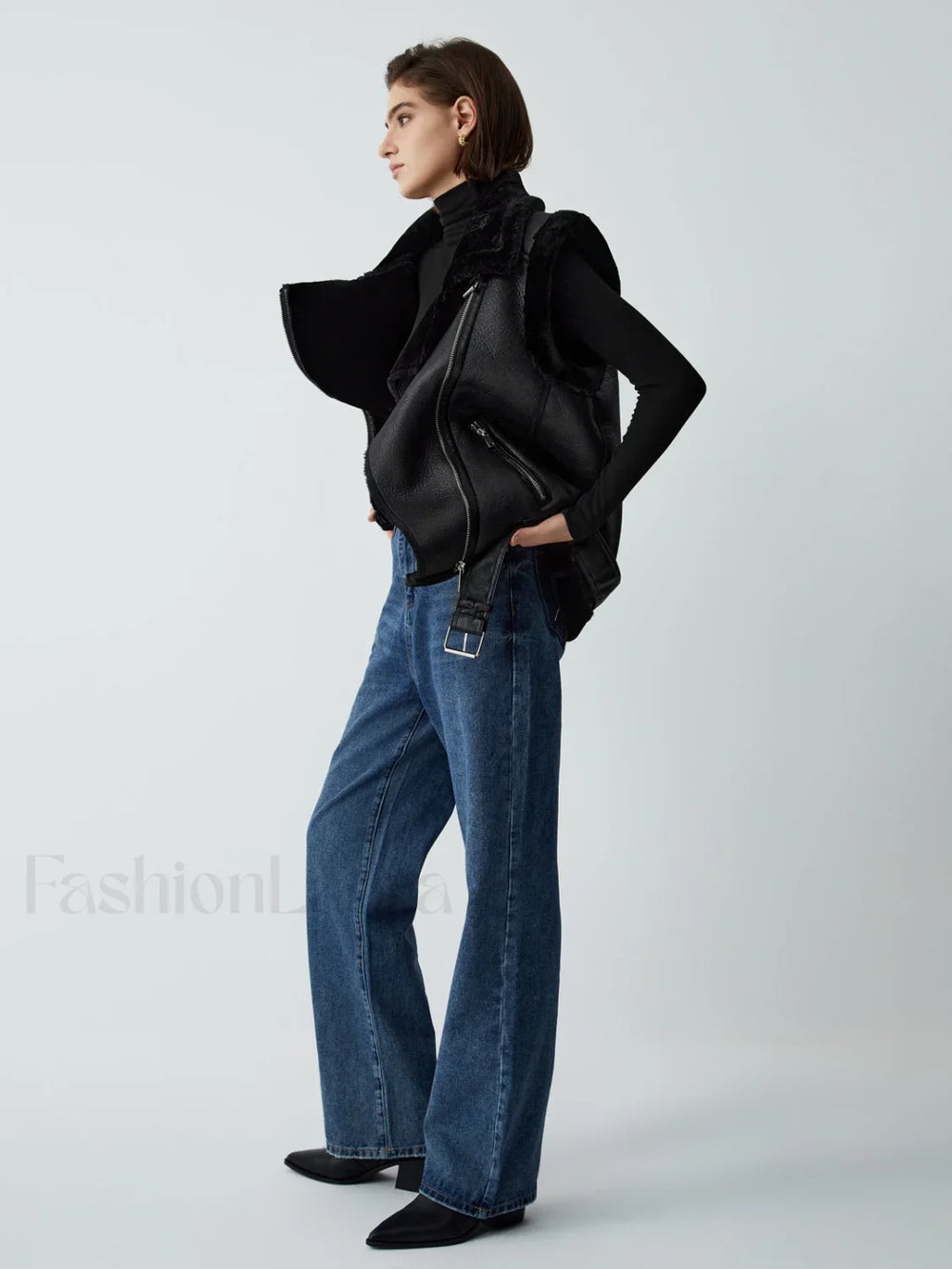 Faux Fur Graceful Leather Vest Vests