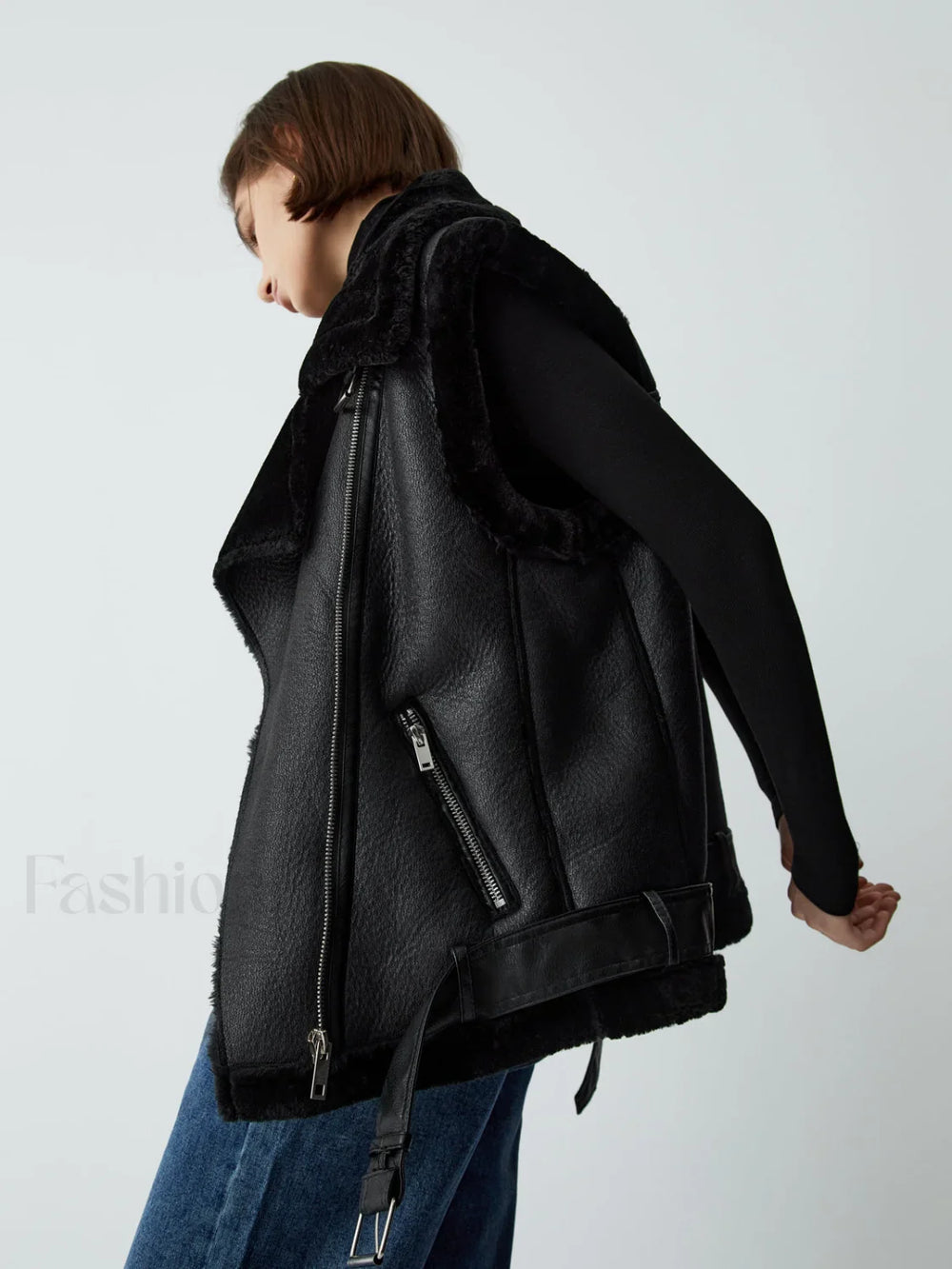 Faux Fur Graceful Leather Vest Vests