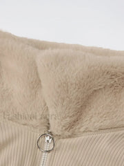 Faux Fur Trim Ribbed Long Sleeve Mini Dress Mini Dresses