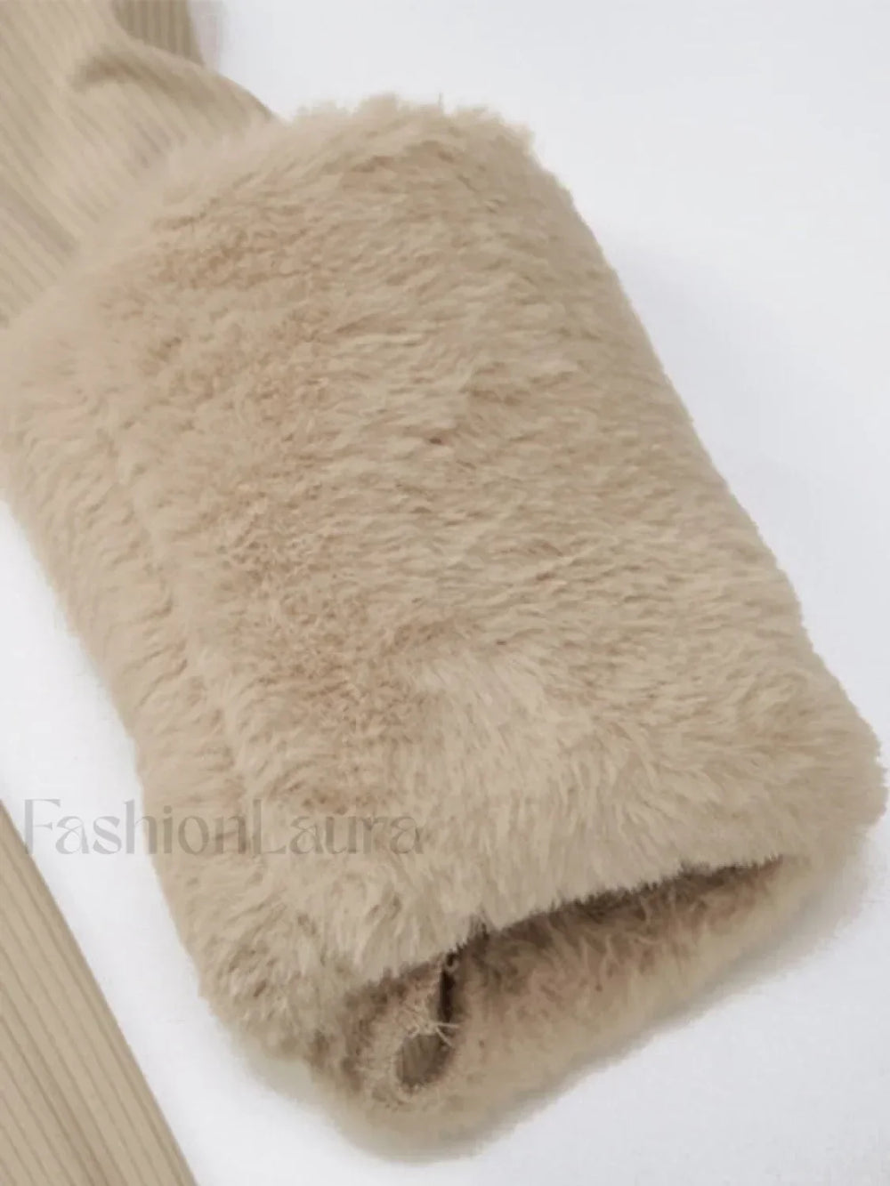 Faux Fur Trim Ribbed Long Sleeve Mini Dress Mini Dresses