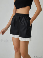Faux Leather Graceful Lace Patchwork Shorts Black / XS Shorts