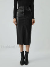 Faux Leather Graceful Pockets Midi Skirt Black / XS Skirts