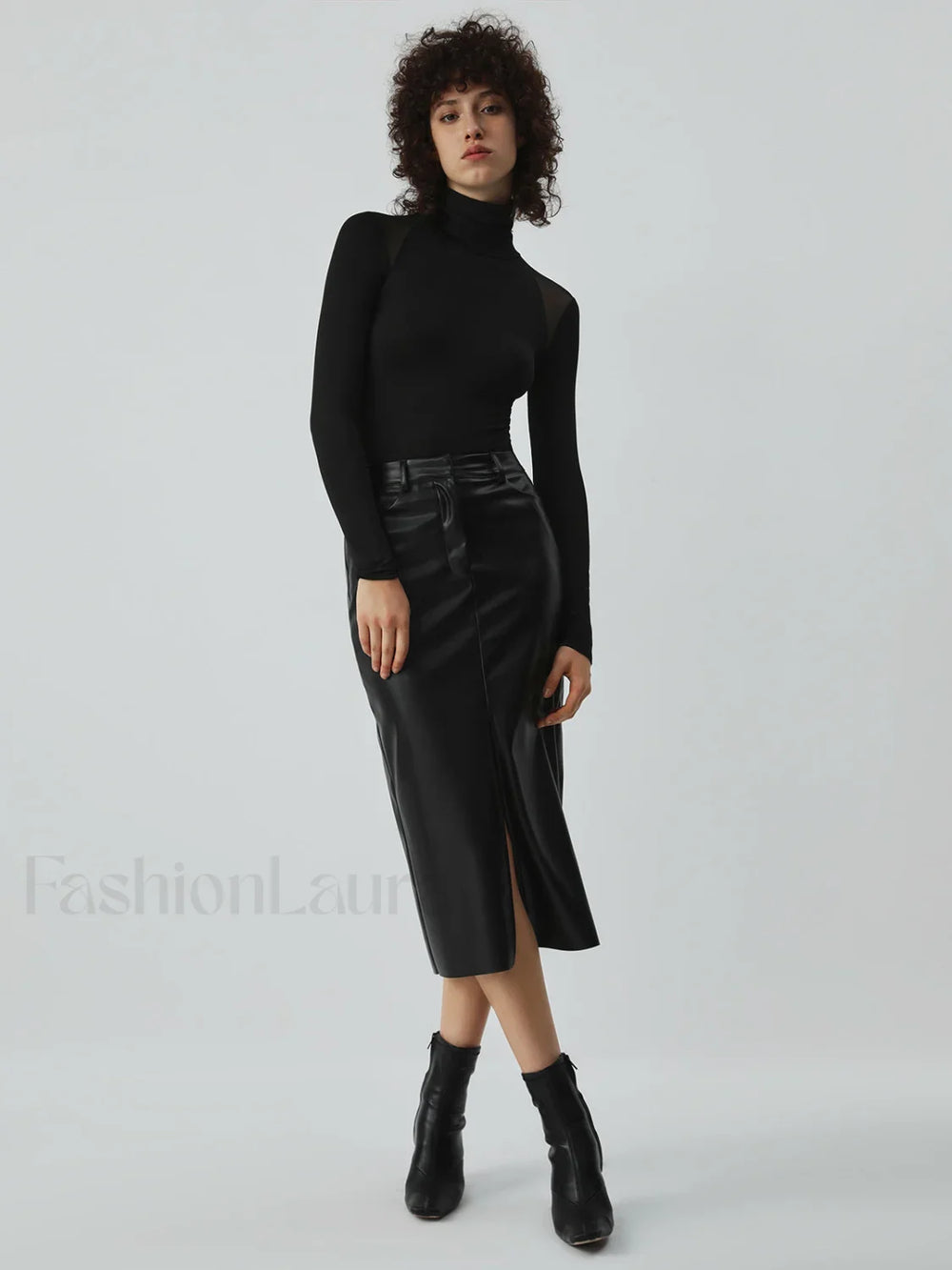 Faux Leather Graceful Pockets Midi Skirt Skirts
