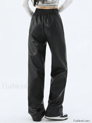 Faux Leather Graceful Straight Leg Pants Pants