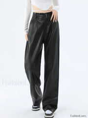 Faux Leather Graceful Straight Leg Pants Black / XS Pants