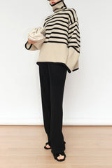 Striped High Neck Oversized Knit Sweater