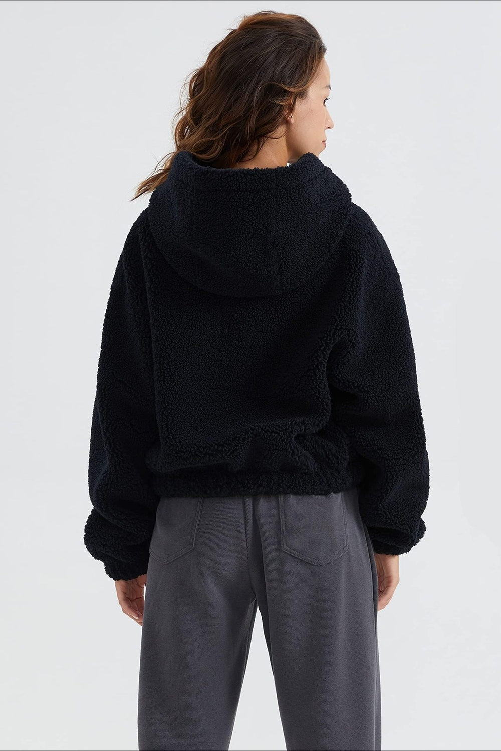 Fuzzy Hooded Zip Short Jacket