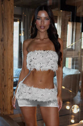 White Sequin Embellished Shorts