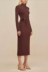 High Neck Metal Detail Knit Sweater Dress