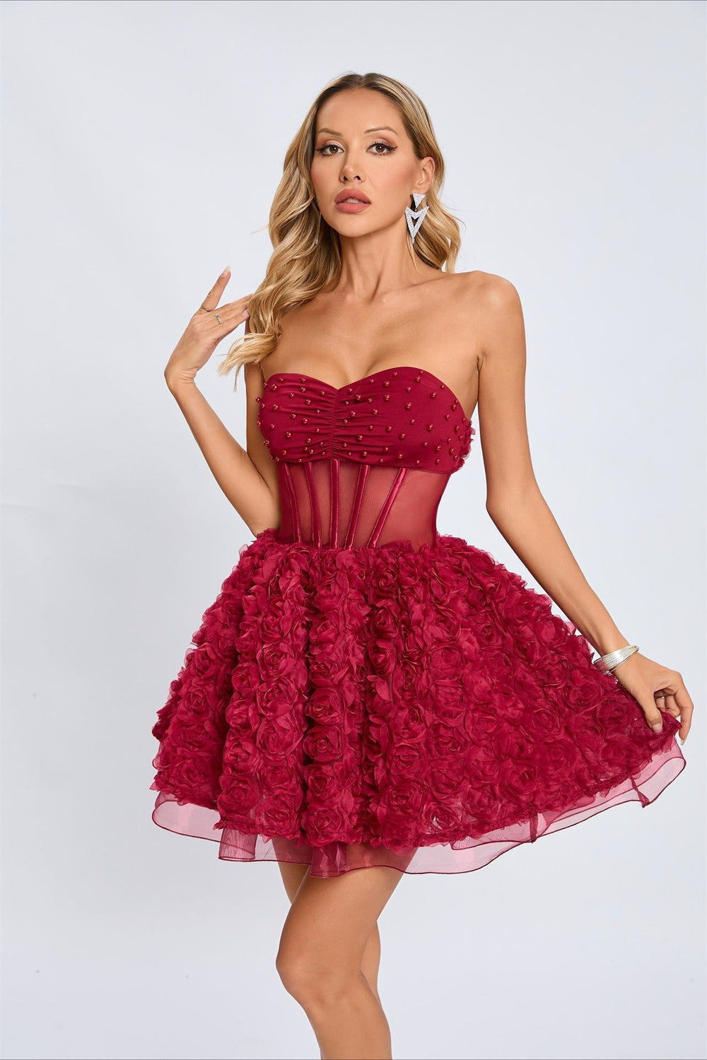 Beaded Strapless Puff Party Dress