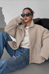 Oversized High Collar Fleece Jacket