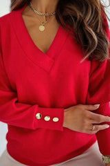 V Neck Button Knit Pullover Sweater