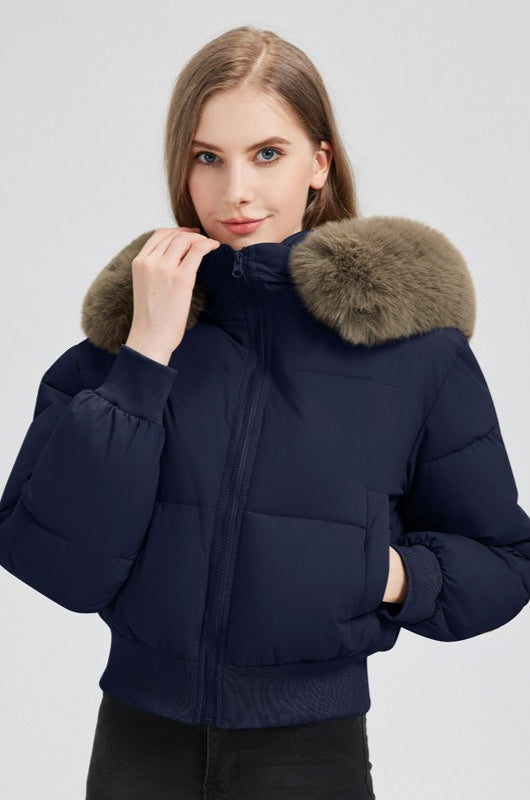 Plush Hooded Faux Fur Collar Puffer Jacket