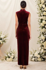 Mandarin Collar Slit Maxi Dress