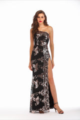 Sequin Backless Asymmetric Formal Dress S / Black