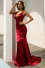 V Neck Back Tie Mermaid Formal Dress
