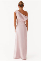 Solid Asymmetric Neckline Formal Dress S / Pink