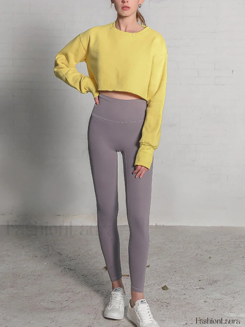 Fleece Lined Graceful Solid Cropped Sweatshirt Sweatshirts