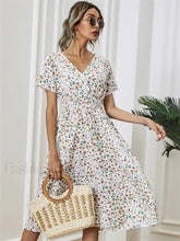 Floral Chic Short Sleeve Women’s Fashionable Long Midi Dress