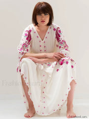 Floral Embroidered Batwing Boho Dress