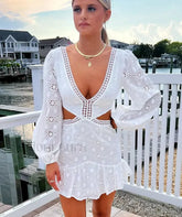 Floral Embroidery Backless Boho Dress WHITE / S