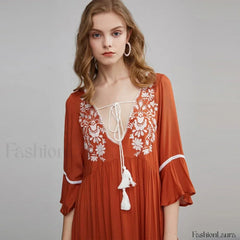 Floral Flare Sleeve Boho Dress